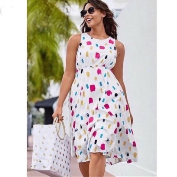 Lane Bryant Paint Brush Strokes White A-Line Dress - Picture 1 of 7